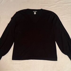 Karl Lagerfeld Black Button Sleeve V-Neck Sweater